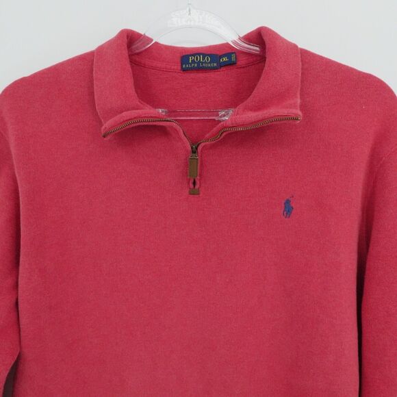 Polo Ralph Lauren Sweater Mens XXL Red 1/4 Zip Mock Neck Preppy Golf Dad - Picture 2 of 13